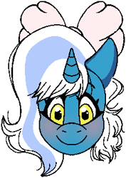 Size: 233x330 | Tagged: safe, artist:princecubby, imported from derpibooru, oc, oc:fleurbelle, alicorn, alicorn oc, blushing, bow, female, hair bow, horn, looking at you, mare, simple background, transparent background, wingding eyes, wings, yellow eyes