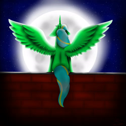 Size: 2449x2449 | Tagged: safe, artist:maneblue, imported from derpibooru, oc, oc only, alicorn, pony, alicorn oc, full moon, horn, moon, night, outdoors, sitting, solo, spread wings, stars, wings