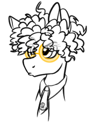 Size: 1246x1676 | Tagged: safe, artist:binkyt11, imported from derpibooru, pony, clothes, doctor slone, eye clipping through hair, eyebrows, eyebrows visible through hair, female, fortnite, glasses, limited palette, mare, necktie, ponified, pouting, raised eyebrow, solo