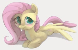 Size: 1251x810 | Tagged: safe, artist:dotkwa, imported from derpibooru, fluttershy, pegasus, pony, blushing, cute, female, lying down, mare, prone, shyabetes, simple background, solo, white background