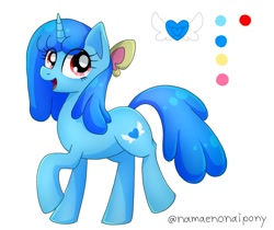 Size: 1324x1110 | Tagged: safe, artist:namaenonaipony, imported from derpibooru, oc, oc only, oc:aqua twinkie, pony, unicorn, female, full body, mare, simple background, solo, translation request, white background