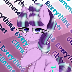 Size: 1440x1439 | Tagged: safe, artist:bluemoon, imported from derpibooru, starlight glimmer, pony, unicorn, everything glimmer, fanart, female, lidded eyes, looking at you, mare, solo, vylet pony