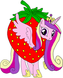 Size: 1280x1588 | Tagged: safe, artist:kigtoons, imported from derpibooru, princess cadance, alicorn, pony, berry, berry costume, clothes, costume, food, food costume, simple background, solo, strawberry, strawberry costume, transparent background