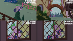 Size: 1280x720 | Tagged: safe, edit, edited screencap, editor:quoterific, imported from derpibooru, screencap, spike, twilight sparkle, dragon, pony, unicorn, bridle gossip, season 1, duo, eyes closed, female, male, mare, smiling, unicorn twilight