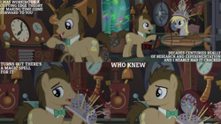 Size: 1280x720 | Tagged: safe, edit, edited screencap, editor:quoterific, imported from derpibooru, screencap, derpy hooves, doctor whooves, time turner, earth pony, pegasus, pony, season 5, slice of life (episode), female, male, mare, open mouth, open smile, smiling, stallion