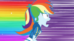 Size: 3410x1920 | Tagged: safe, imported from derpibooru, screencap, rainbow dash, equestria girls, equestria girls series, holidays unwrapped, spoiler:eqg series (season 2), clothes, cutie mark on clothes, dashing through the mall, female, geode of super speed, high res, hoodie, jewelry, magical geodes, necklace, open mouth, rainbow trail, running, shrunken pupils, solo