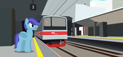 Size: 4032x1872 | Tagged: safe, artist:ponyrailartist, imported from derpibooru, oc, oc:sierra nightingale, pegasus, pony, commuter train, indonesia, jakarta, jr205, kai commuter, platform, solo, sudirman, train