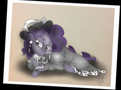 Size: 1239x921 | Tagged: safe, artist:razledazle, imported from derpibooru, oc, oc only, earth pony, pony, earth pony oc, female, hat, lying down, mare, prone, signature, solo, sun hat