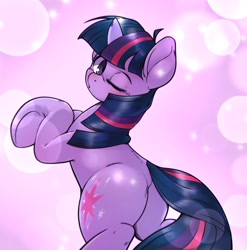 Size: 1648x1668 | Tagged: safe, artist:kurogewapony, imported from derpibooru, twilight sparkle, pony, unicorn, abstract background, blushing, butt, featureless crotch, female, horn, looking at you, looking back, looking back at you, mare, one eye closed, plot, rear view, simple background, smooch, solo, tail, tail aside, twibutt, unicorn twilight, wink, winking at you