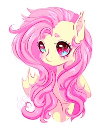 Size: 1399x1720 | Tagged: safe, artist:damayantiarts, imported from derpibooru, fluttershy, bat pony, pony, bat ponified, bat wings, bust, eyelashes, female, flutterbat, mare, race swap, red eyes, simple background, slit pupils, solo, white background, wings