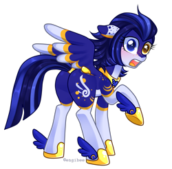 Size: 2377x2335 | Tagged: safe, artist:kaikururu, imported from derpibooru, oc, oc only, pegasus, pony, butt, eyelashes, female, heterochromia, hoof shoes, looking back, mare, pegasus oc, plot, raised hoof, simple background, solo, transparent background, wings