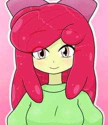 Size: 640x740 | Tagged: safe, artist:batipin, imported from derpibooru, apple bloom, equestria girls, adorabloom, breasts, busty apple bloom, cute, female, looking at you, outline, solo, white outline