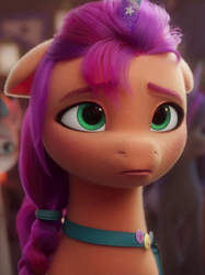 Size: 600x804 | Tagged: safe, imported from derpibooru, screencap, sunny starscout, zipp storm, earth pony, pegasus, pony, spoiler:my little pony: a new generation, cropped, disguise, fake horn, female, floppy ears, g5, mare, my little pony: a new generation, offscreen character, sad, solo focus