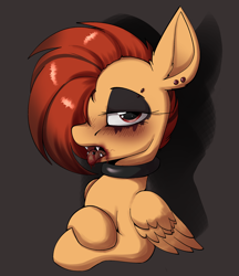 Size: 2028x2343 | Tagged: safe, artist:luxsimx, imported from derpibooru, oc, oc only, pegasus, pony, alternate hairstyle, blood, collar, fangs, goth, makeup, open mouth, tongue out, wings