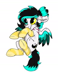 Size: 1400x1825 | Tagged: safe, artist:rutkotka, imported from derpibooru, oc, oc only, pegasus, pony, clothes, commission, fangs, floppy ears, happy, heterochromia, simple background, smiling, socks, solo, spread wings, striped socks, white background, wings, ych result
