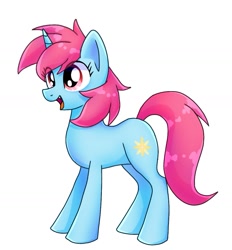 Size: 1009x1089 | Tagged: safe, artist:namaenonaipony, imported from derpibooru, oc, oc only, pony, unicorn, eye clipping through hair, full body, hooves, horn, open mouth, open smile, simple background, smiling, solo, standing, tail, unicorn oc, white background