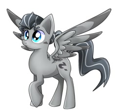 Size: 1106x1010 | Tagged: safe, artist:namaenonaipony, imported from derpibooru, oc, oc only, pegasus, pony, blue eyes, full body, hooves, pegasus oc, raised hoof, shading, simple background, solo, spread wings, standing, tail, white background, wings