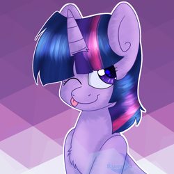 Size: 1440x1439 | Tagged: safe, artist:bluemoon, imported from derpibooru, twilight sparkle, pony, unicorn, ;p, cute, one eye closed, smiling, solo, tongue out