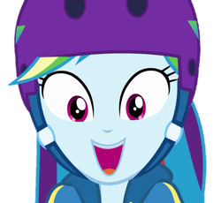 Size: 783x720 | Tagged: safe, edit, edited screencap, imported from derpibooru, screencap, rainbow dash, equestria girls, equestria girls series, sic skateboard, spoiler:eqg series (season 2), background removed, cute, dashabetes, female, helmet, looking at you, not a vector, open mouth, open smile, rainbow dash is best facemaker, simple background, smiling, smiling at you, solo, staring into your soul, transparent background