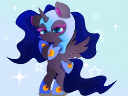 Size: 4096x3072 | Tagged: safe, artist:zokkili, imported from derpibooru, nightmare moon, alicorn, pony, female, filly, foal, gradient background, nightmare woon, solo, sparkles, younger