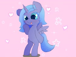 Size: 4096x3072 | Tagged: safe, artist:zokkili, imported from derpibooru, princess luna, alicorn, pony, bipedal, colored eyelashes, female, filly, foal, full body, heart, solo, sparkles, sparkly eyes, stars, wingding eyes, woona, younger