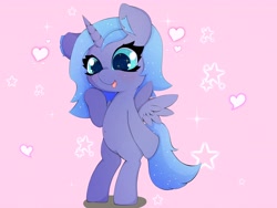 Size: 4096x3072 | Tagged: safe, alternate version, artist:zokkili, imported from derpibooru, princess luna, alicorn, pony, bipedal, female, filly, foal, full body, heart, solo, sparkles, sparkly eyes, stars, wingding eyes, woona, younger