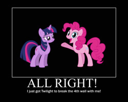 Size: 750x600 | Tagged: safe, artist:crossoverprincess, edit, edited screencap, imported from derpibooru, screencap, pinkie pie, twilight sparkle, earth pony, pony, unicorn, magic duel, season 3, black background, duo, female, mare, motivational poster, simple background, unicorn twilight