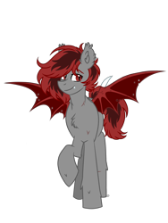 Size: 3456x4608 | Tagged: safe, artist:dreamy990, imported from derpibooru, oc, oc only, oc:blood moon, bat pony, pony, bat pony oc, bat wings, chest fluff, ear fluff, ear tufts, fangs, front view, full body, high res, hooves, male, raised hoof, signature, simple background, solo, spread wings, stallion, standing, transparent background, two toned mane, wings