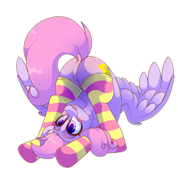 Size: 2000x2000 | Tagged: safe, artist:star-theft, imported from derpibooru, oc, oc only, pegasus, pony, :p, butt, clothes, dock, featureless crotch, female, high res, mare, pegasus oc, plot, shading, simple background, socks, solo, striped socks, tail, tongue out, transparent background, wings