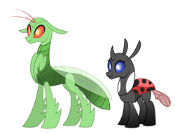 Size: 1600x1220 | Tagged: safe, artist:aleximusprime, imported from derpibooru, oc, oc:tarsus, oc:tibia, bug pony, changedling, changeling, insect, ladybug, mantis, flurry heart's story, abdomen, antennae, changeling oc, insect wings, insectoid, ladybug changeling, multiple limbs, simple background, transparent background, wings