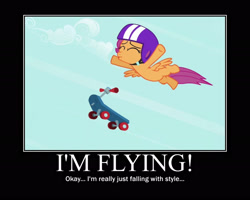 Size: 2998x2398 | Tagged: safe, artist:crossoverprincess, edit, edited screencap, imported from derpibooru, screencap, scootaloo, pegasus, pony, eyes closed, female, filly, foal, helmet, motivational poster, scooter, toy story