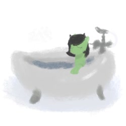 Size: 1000x1000 | Tagged: safe, artist:omelettepony, oc, oc:filly anon, pony, bath, bathtub, eyes closed, female, filly, simple background, sketch, water, white background