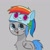 Size: 1000x1000 | Tagged: safe, artist:omelettepony, oc, oc:rapid fire, pegasus, pony, chest fluff, female, gray background, hat, implied rainbow dash, looking up, mare, open mouth, simple background, smiling, style emulation