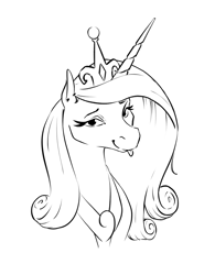 Size: 1377x1769 | Tagged: safe, artist:aquaticvibes, princess cadance, alicorn, pony, monochrome, simple background, smiling, tongue out