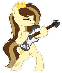 Size: 1024x1209 | Tagged: safe, artist:pure-blue-heart, imported from derpibooru, oc, oc only, oc:prince whateverer, pegasus, pony, bipedal, brown mane, crown, deviantart watermark, electric guitar, eyes closed, frown, guitar, hoof hold, hooves, male, musical instrument, obtrusive watermark, outline, pegasus oc, princewhateverer, rock (music), rockstar, signature, simple background, solo, stallion, tail, transparent background, two toned mane, two toned tail, watermark, white outline