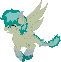 Size: 1280x1296 | Tagged: safe, artist:pure-blue-heart, imported from derpibooru, oc, oc:larimar, original species, closed species, crysvalonia, eyes closed, gemstone pony, happy, jumping, male, simple background, solo, stallion, transparent background, wings