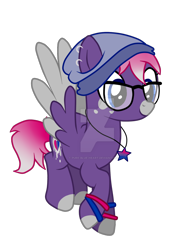 Size: 1024x1320 | Tagged: safe, artist:pure-blue-heart, imported from derpibooru, oc, oc:pure heart, pegasus, pony, beanie, bracelet, deviantart watermark, ear piercing, earring, female, glasses, hat, jewelry, mare, necklace, obtrusive watermark, piercing, simple background, solo, transparent background, watermark