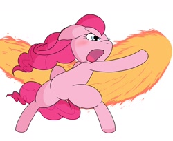 Size: 1410x1159 | Tagged: safe, artist:batipin, imported from derpibooru, pinkie pie, earth pony, pony, action pose, bipedal, fire, open mouth, punch, solo