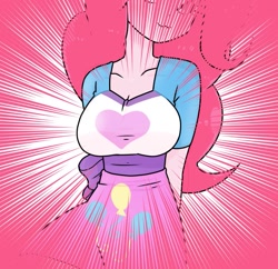 Size: 667x646 | Tagged: safe, alternate version, artist:batipin, imported from derpibooru, part of a set, pinkie pie, equestria girls, beautiful hair, boobshot, breasts, busty pinkie pie, cleavage, female, simple background, solo, stupid sexy pinkie, zoomed in