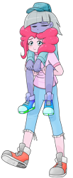 Size: 920x2224 | Tagged: safe, alternate version, artist:batipin, imported from derpibooru, limestone pie, pinkie pie, equestria girls, cap, carrying, clothes, converse, cute, duo, equestria girls-ified, eyes closed, female, hair over one eye, hat, piggyback ride, shoes, siblings, simple background, sisters, sleeping, sneakers, transparent background