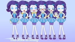 Size: 2048x1152 | Tagged: safe, alternate version, artist:batipin, imported from derpibooru, rarity, equestria girls, beady eyes, commonity, eyes closed, female, glasses, grin, makeup, marshmelodrama, mascara, mascarity, multeity, open mouth, open smile, phone, rarity being rarity, rarity peplum dress, rarity's glasses, running makeup, smiling