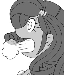 Size: 640x740 | Tagged: safe, artist:batipin, imported from derpibooru, rarity, equestria girls, female, grayscale, monochrome, open mouth, solo