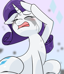 Size: 640x740 | Tagged: safe, artist:batipin, imported from derpibooru, rarity, pony, unicorn, crying, drama queen, eyes closed, eyeshadow, female, horn, makeup, mare, marshmelodrama, mascara, mascarity, open mouth, rarity being rarity, running makeup, solo