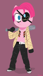 Size: 1420x2480 | Tagged: safe, artist:realgero, imported from derpibooru, pinkie pie, anthro, earth pony, baseball bat, clothes, cosplay, costume, crossover, eyepatch, goro majima, one eyed, pinkamena diane pie, ryu ga gotoku, short hair, solo, tattoo, yakuza