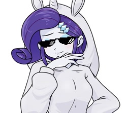 Size: 683x609 | Tagged: safe, artist:batipin, imported from derpibooru, rarity, equestria girls, clothes, costume, deal with it, female, hoodie, kigurumi, simple background, solo, sunglasses, swag glasses, white background