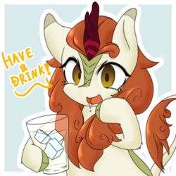 Size: 2000x2000 | Tagged: safe, artist:zemlya, imported from derpibooru, autumn blaze, kirin, pony, drink, food, glass, high res, ice cube, juice, lemon, lemonade, solo, sugar (food), water