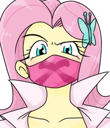 Size: 320x370 | Tagged: safe, artist:batipin, imported from derpibooru, fluttershy, equestria girls, bust, face mask, female, looking at you, mask, raised eyebrow, simple background, solo, white background