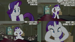 Size: 1280x720 | Tagged: safe, edit, edited screencap, editor:quoterific, imported from derpibooru, screencap, rarity, smoky, softpad, pony, raccoon, unicorn, season 6, the saddle row review, :o, female, floppy ears, male, mare, open mouth, open smile, shrunken pupils, smiling