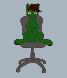 Size: 954x1120 | Tagged: safe, artist:falses, imported from derpibooru, oc, oc only, oc:howi, earth pony, pony, animated, chair, commission, cute, earth pony oc, gif, heart, i have done nothing productive all day, long tail, loop, office chair, simple background, smiling, solo, spinning, tail, ych result, you spin me right round