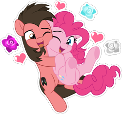Size: 5340x5000 | Tagged: safe, artist:jhayarr23, imported from derpibooru, part of a set, pinkie pie, oc, oc:ace play, earth pony, pony, absurd resolution, canon x oc, commission, cute, dock, facial hair, female, flower, goatee, hearts and hooves day, holiday, looking at each other, looking at someone, male, mare, one eye closed, open mouth, open smile, pinkieplay, rose, shipping, simple background, smiling, snuggling, stallion, straight, tail, transparent background, underhoof, valentine's day, vector, ych result